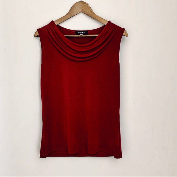 Nine West Deep Red Cowl Neck Sleeveless Top - Picture 3 of 5